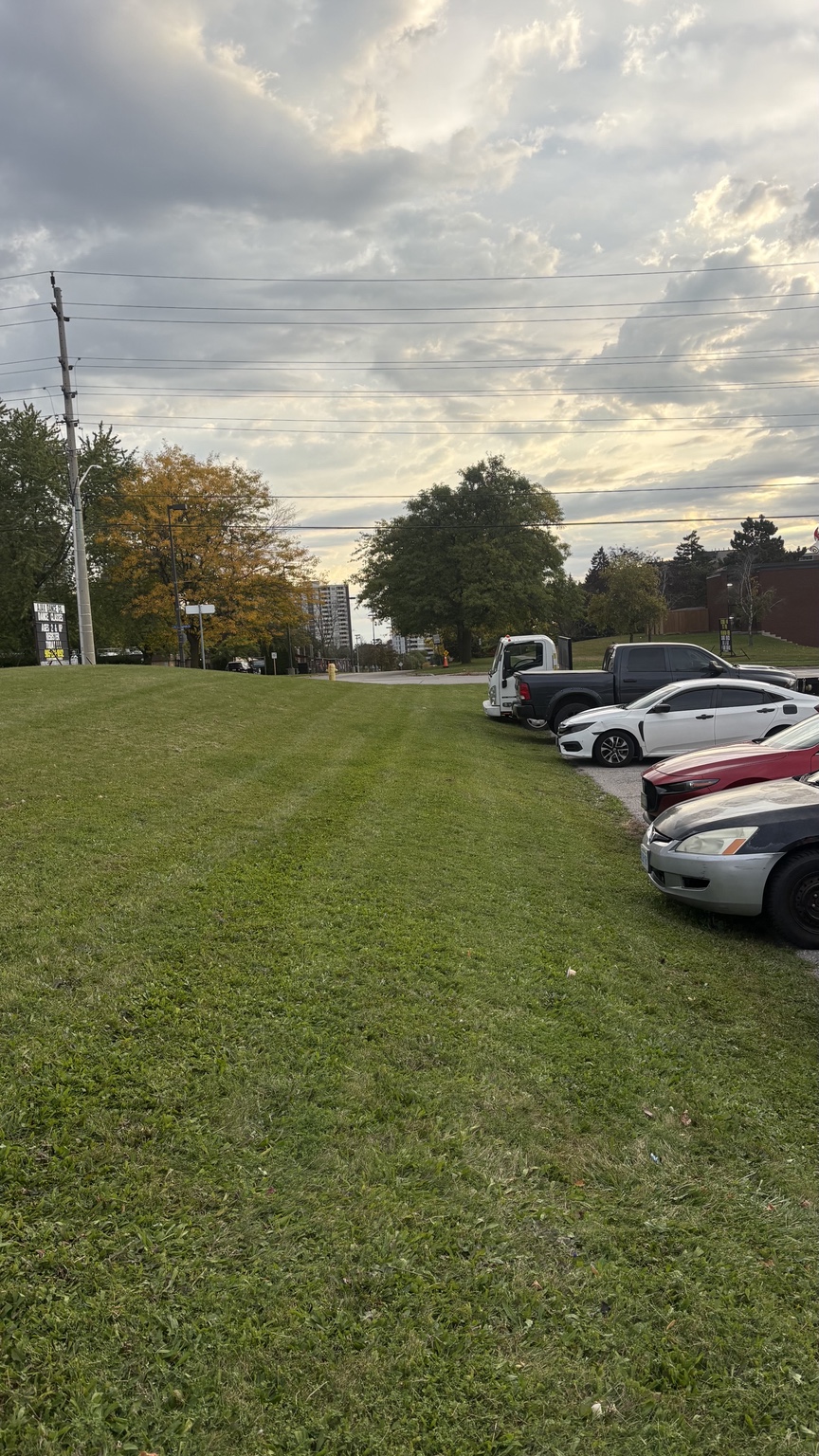 A neatly mowed commercial lawn maintained by Emerald Estates